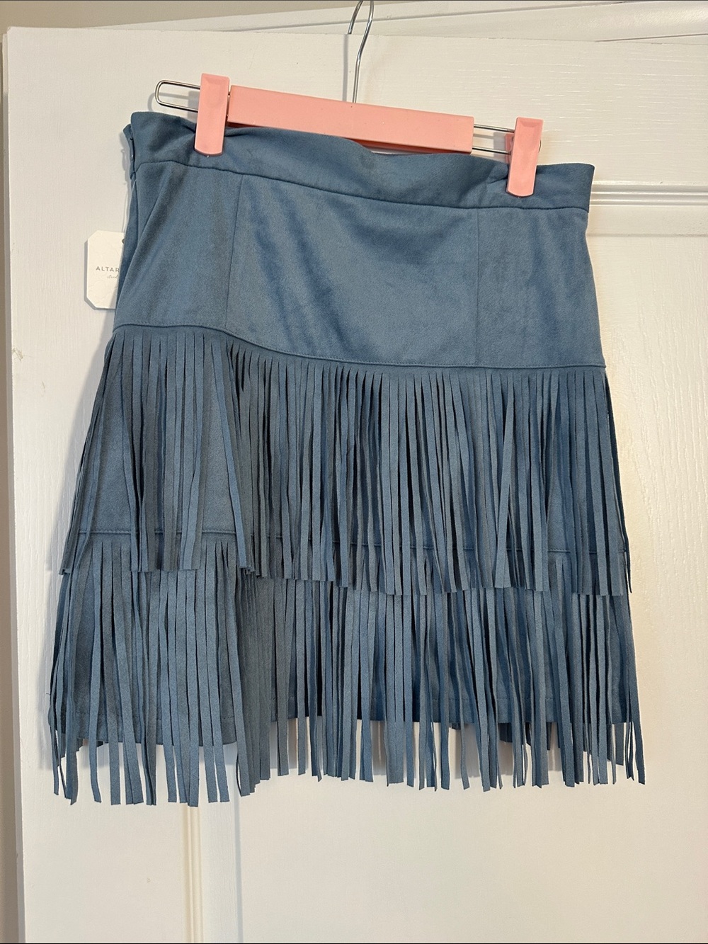 Altered State Fringed Suede Mini Skirt - Blue M NWT